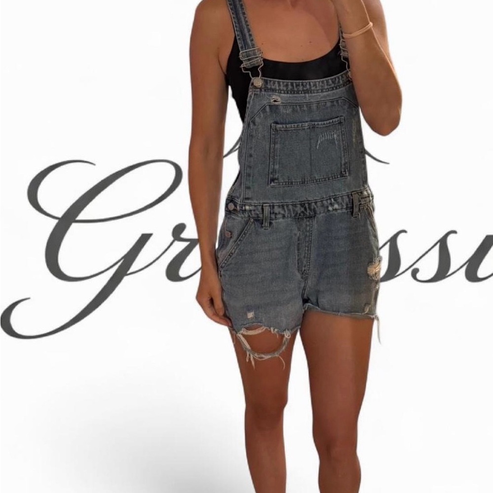 wild fable Distressed Denim Short Overalls - Washed Gray